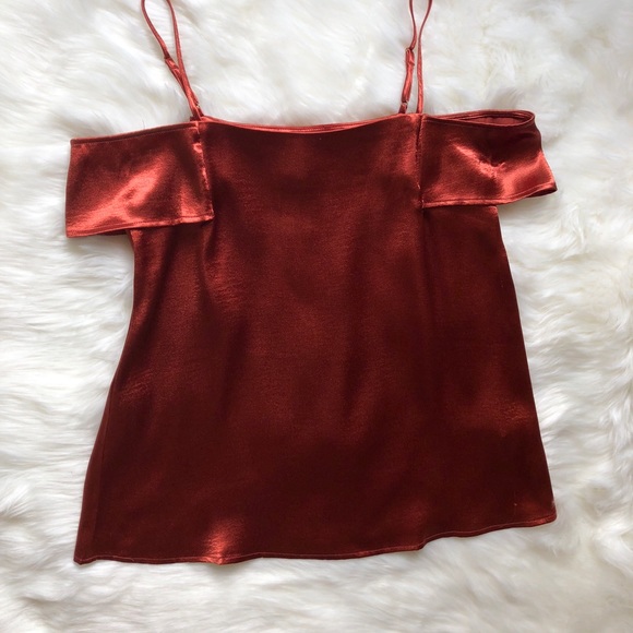 NWT Burnt Orange Shiny Off the Shoulder Tank - Picture 2 of 3